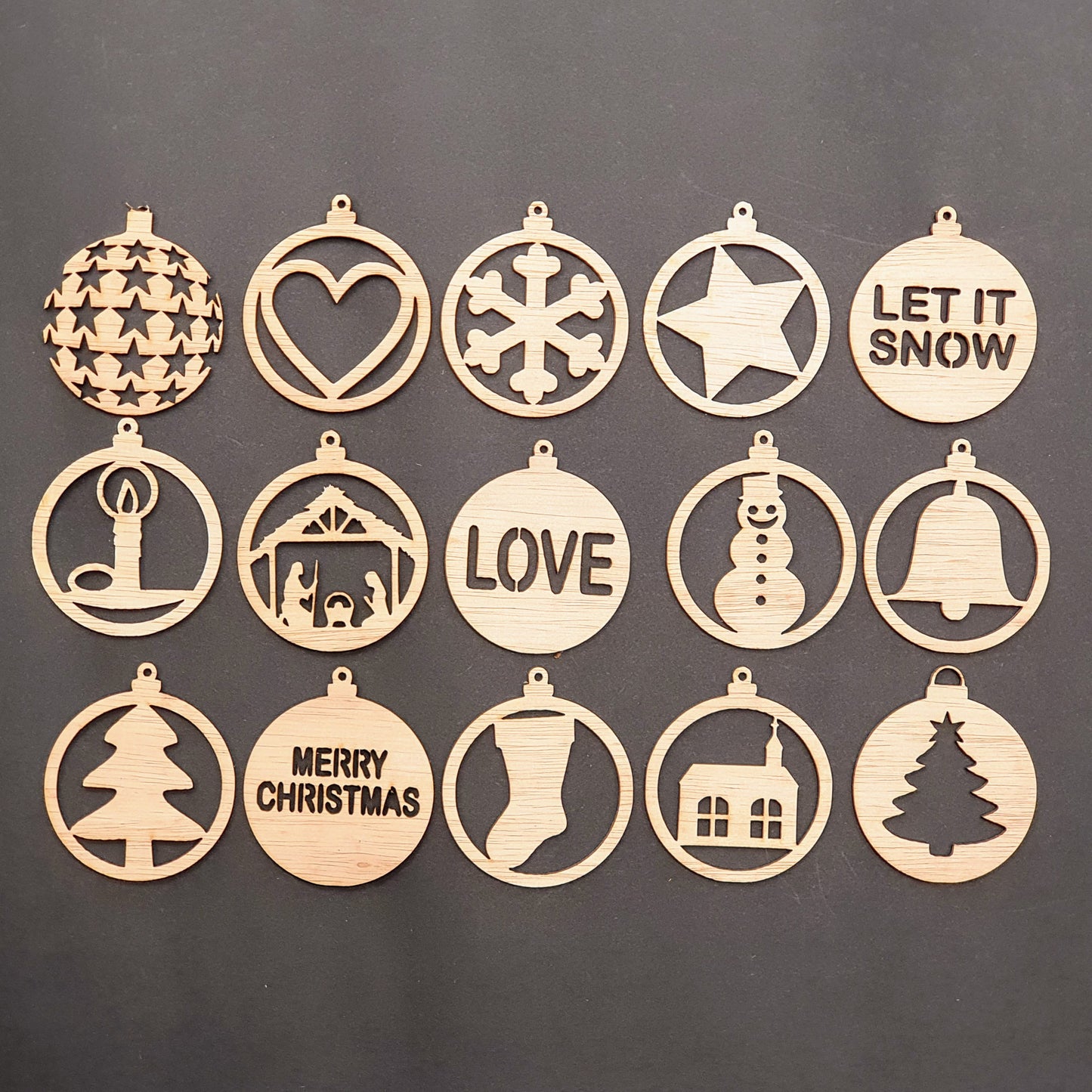 15 houten kerst ornamenten - kaboomlaser